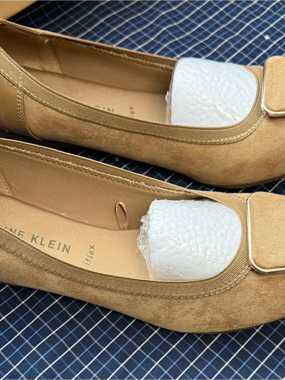 Anne Klein Tan Suede Flats with White Accent Panel